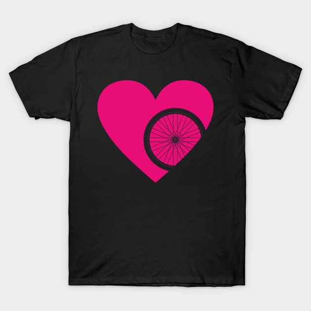 Heart with Mountain Bike Wheel for Cycling Lovers T-Shirt by NeddyBetty